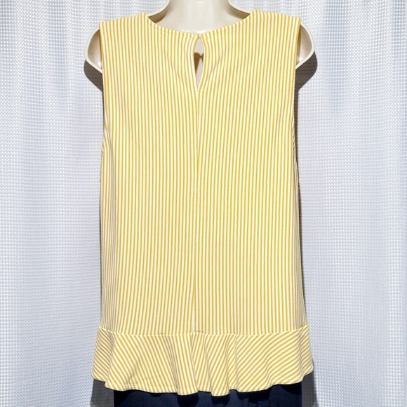Ann Taylor Factory Peplum Yellow & White Striped Sleeveless Top (XL) - Picture 3 of 8
